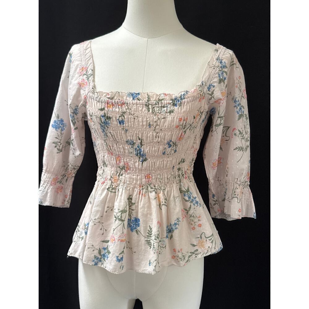 Women’s Saylor Cloverleaf Blouse antique white with floral Size S